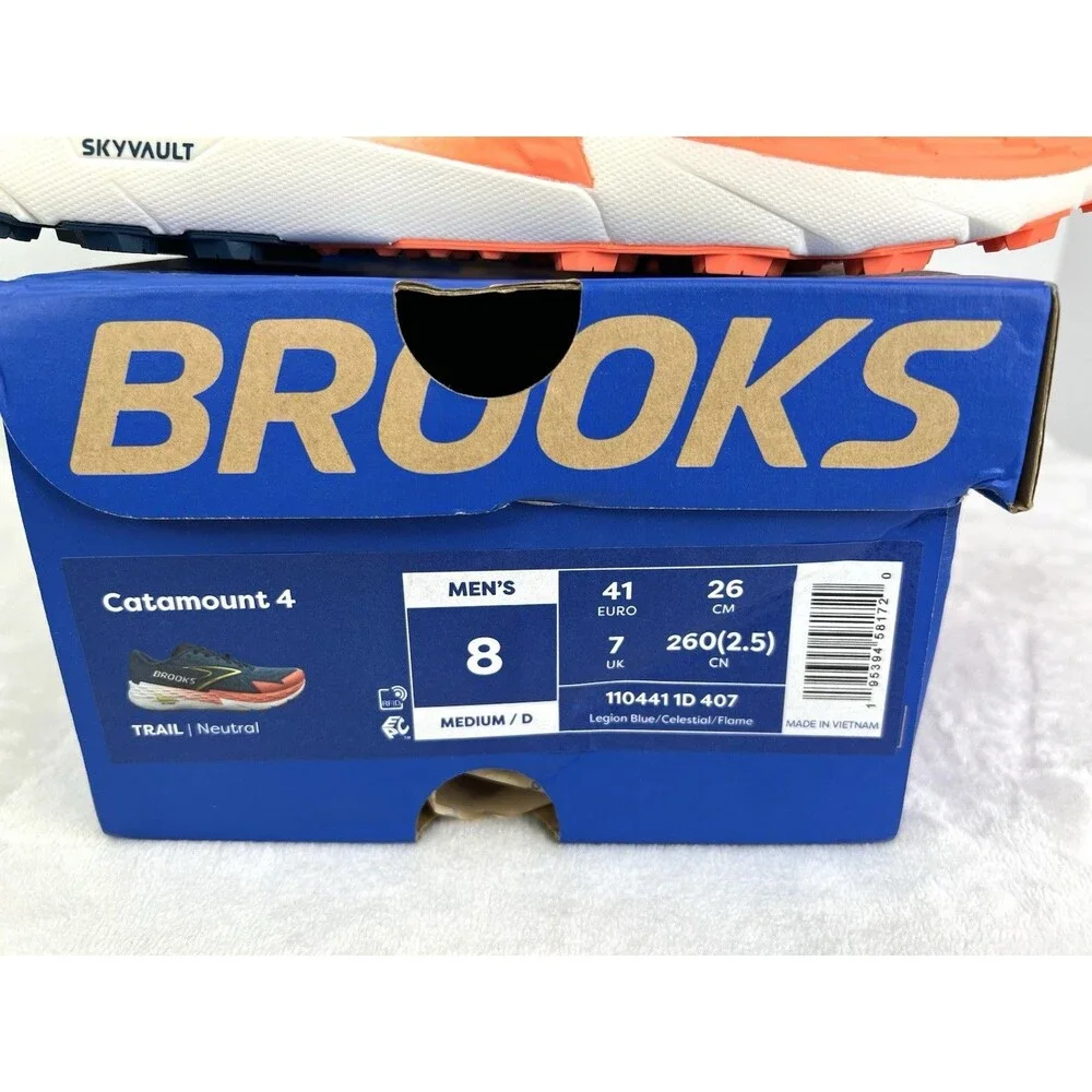 Brooks Catamount 4 Trail Running Shoes Mens 8 D Legion Blue Celestial Flame New